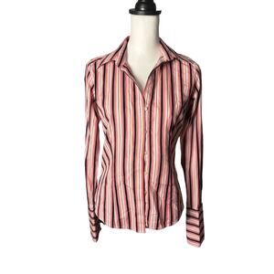 Pink Thomas Pink Blue Striped Button Down Women's Top Size 4